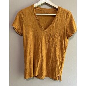 Madewell Whisper 100% Cotton V Neck T Shirt Tee Mustard Orange Size XS Soft‎ EUC